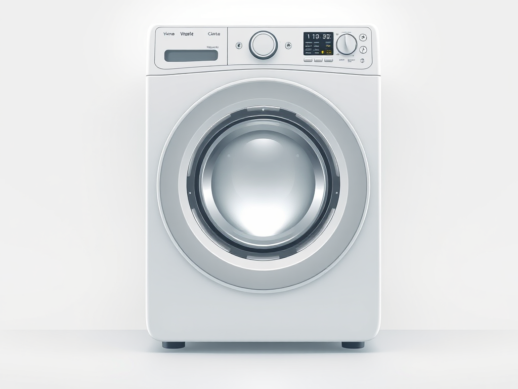 Create a high-resolution vector graphic of a washing machine icon with a rounded rectangular outline, using a minimalist style, backlit with soft white light, captured from a straight-on view using a digital camera set to f/8 aperture, ISO 100, and a shutter speed of 1/125s for enhanced clarity.