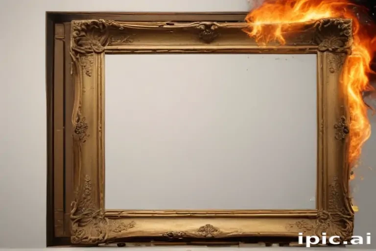 A Beautifully Crafted Mirror Frame Surrounded by Dramatic Flames and Smoke