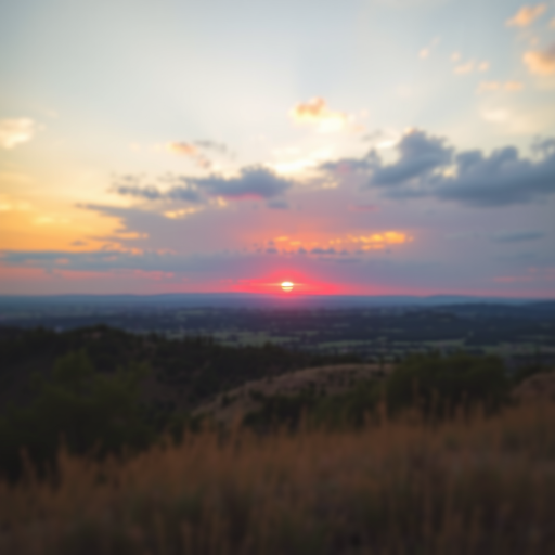 Generate a high-resolution image of a scenic landscape at sunset, using a DSLR camera with a 50mm lens, aperture set to f/8, ISO 100, capturing a wide-angle view with vibrant colors and sharp details.