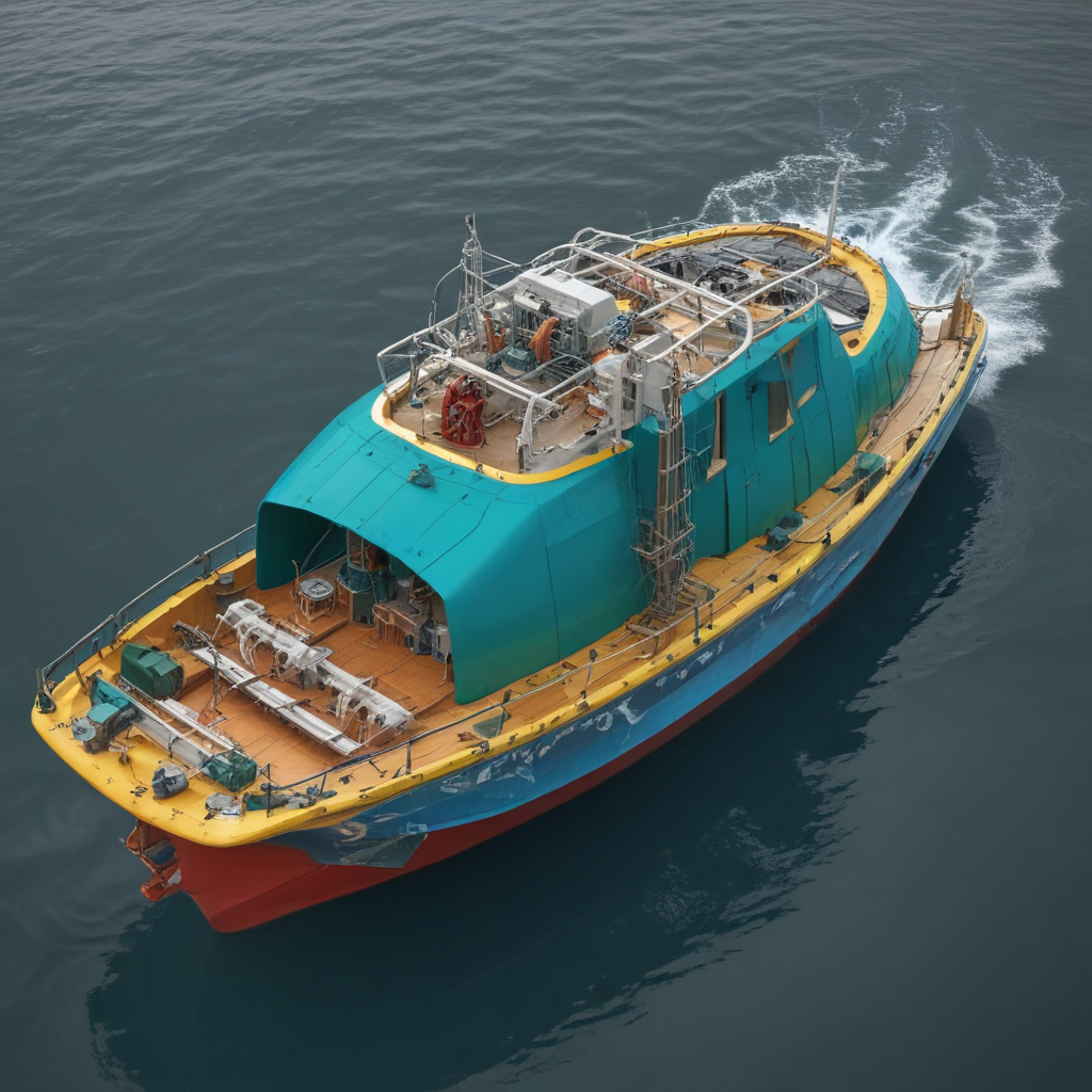 skeleton of a boat harvesting ocean/wave energy detailed and labeld