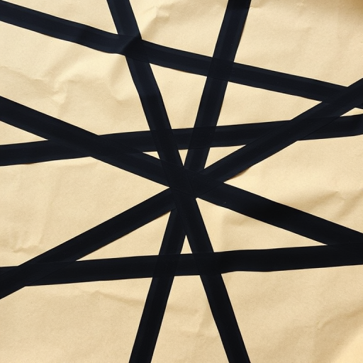 create an abstract design featuring a textured parchment background with intersecting bold black lines forming a geometric pattern, captured with a DSLR camera at f/8, ISO 100, 50mm lens, under soft diffused natural lighting, top-down view
