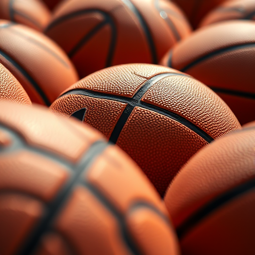 Close-up shot of a group of basketballs with detailed texture, natural lighting, aperture f/2.8, shutter speed 1/100s, ISO 200, macro lens, DSLR camera.