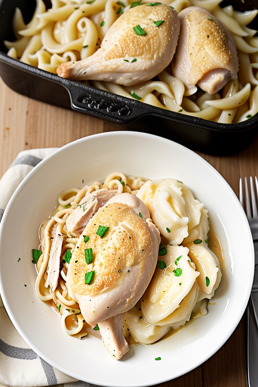 chicken and noodles with mashed potatoes