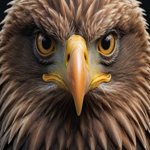 Create a highly detailed close-up image of a fierce eagle with sharp, intense eyes and dramatic lighting, emphasizing its strong beak and intricate feather textures.