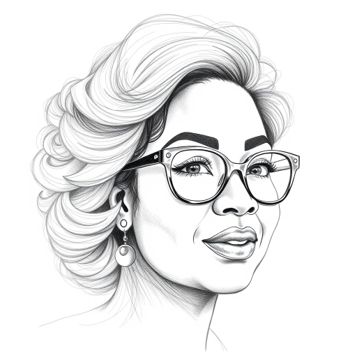 Beautiful Oprah Winfrey, pencil sketch, portrait of beautiful woman 60s in glasses, hair style beatnik, outline, clear lines, fine lines, 8k