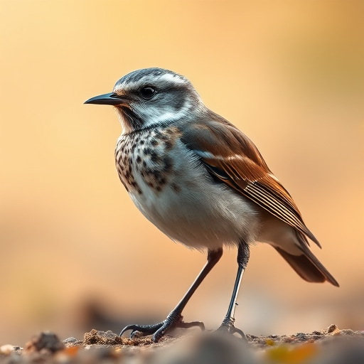 Create a high-resolution illustration of a bird standing, captured in a detailed close-up view, using a DSLR camera set to f/4 aperture, 1/250 shutter speed, ISO 100, with a shallow depth of field and natural lighting for optimal clarity.