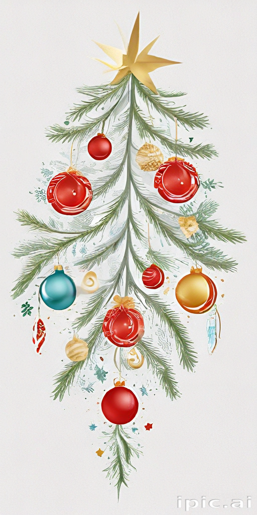 Beautifully Illustrated Christmas Tree with Colorful Ornaments and Star ...