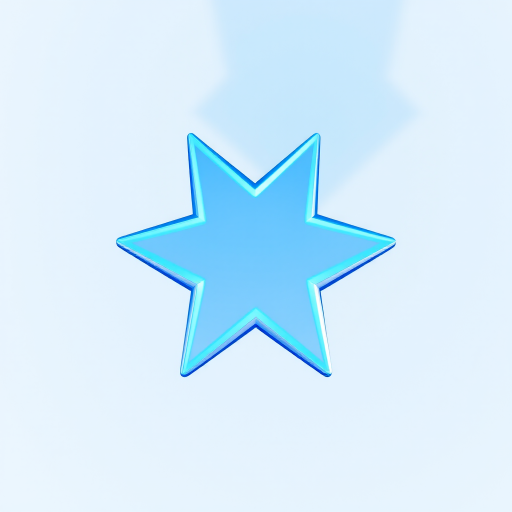Create a sharp, high-resolution image of a blue star shape on a transparent background using a DSLR camera with a 50mm lens, aperture set to f/2.8, ISO 100, and 1/125s shutter speed, captured from an eye-level angle with a vibrant color profile.