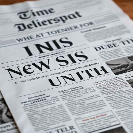 Generate a high-resolution image of a newspaper layout featuring bold headlines and clear text, shot with a DSLR camera at f/2.8, ISO 100, with a 50mm lens from a top-down view, using natural lighting for enhanced clarity and detail.