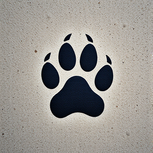 Create a high-resolution image of a paw print against a textured background, using a Canon EOS 5D Mark IV camera, with a 50mm lens, aperture set to f/1.8, ISO 200, and a soft natural light setting for enhanced detail and clarity.