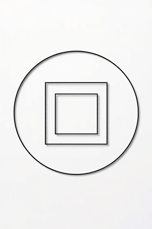 Create a high-resolution image of a minimalist geometric design featuring overlapping circles and squares, using a DSLR camera with a 50mm lens, aperture set to f/2.8 for a shallow depth of field, ISO 100 for optimal clarity, and a soft natural light setup.