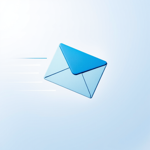 Create an image of a stylized blue envelope with motion lines indicating speed on a soft gradient background, shot with a Canon EOS R5 at f/2.8, ISO 100, 1/200s, using a wide-angle lens to enhance depth and clarity.