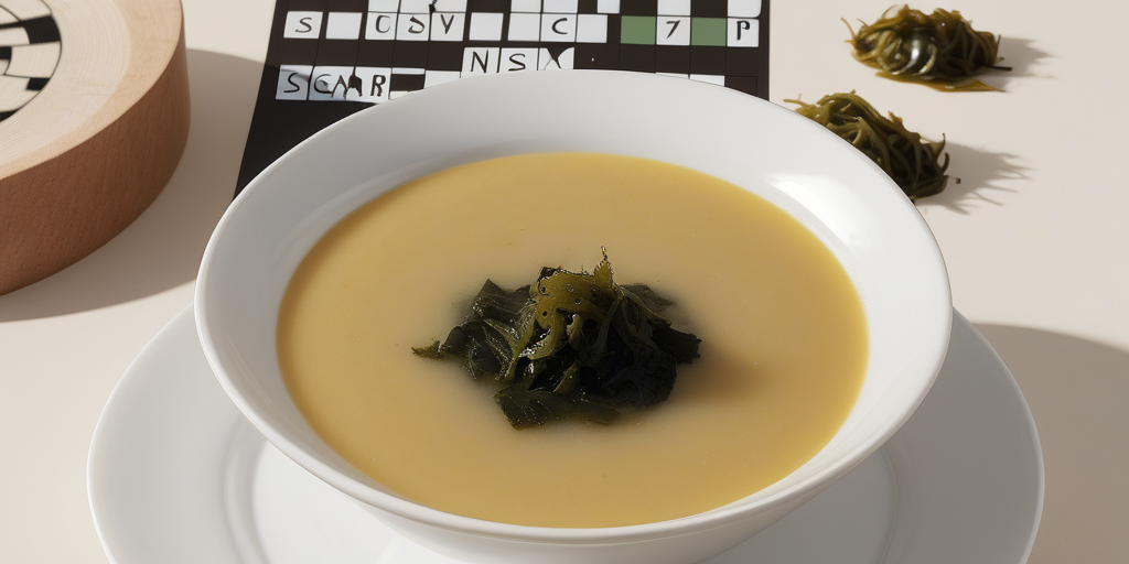 soup garnished with seaweed crossword