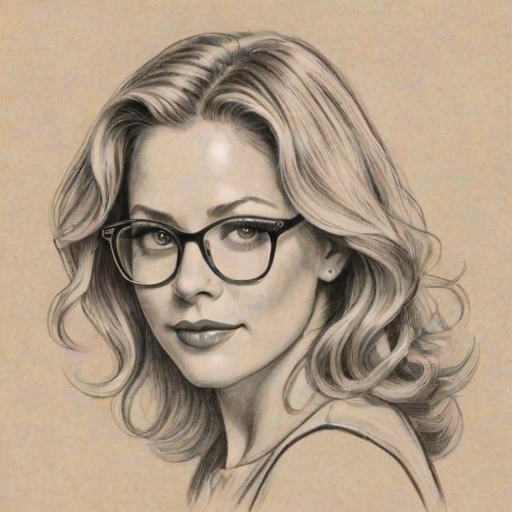 Attractive Christina Applegate, pencil sketch, portrait of Charming woman 1937s in glasses, hair style beatnik, outline, clear lines, fine lines, 8k