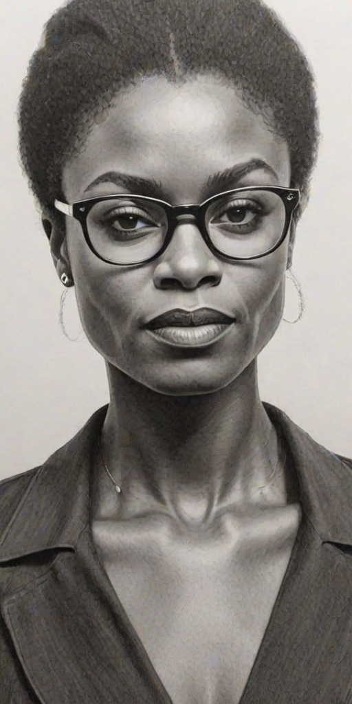 Lovely Adina Porter, pencil sketch, portrait of Superb woman 1972s in glasses, hair style beatnik, outline, clear lines, fine lines, 8k