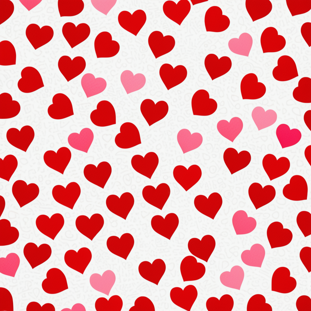 A Vibrant Pattern of Red and Pink Hearts on a White Background.