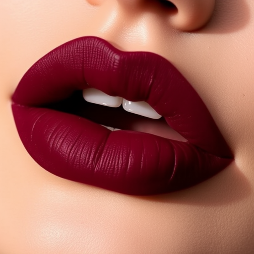 Matte burgundy velvet lips called "Midnight Wine" boast a rich, opaque color payoff and smooth texture, ideal for sophisticated evening events and autumn wardrobes