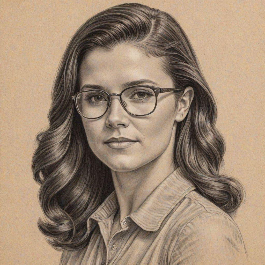 Enchanting Danica Patrick, pencil sketch, portrait of Superb woman 1939s in glasses, hair style beatnik, outline, clear lines, fine lines, 8k