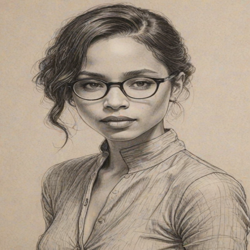 Resplendent Zo' Kravitz, pencil sketch, portrait of Alluring woman 1924s in glasses, hair style beatnik, outline, clear lines, fine lines, 8k