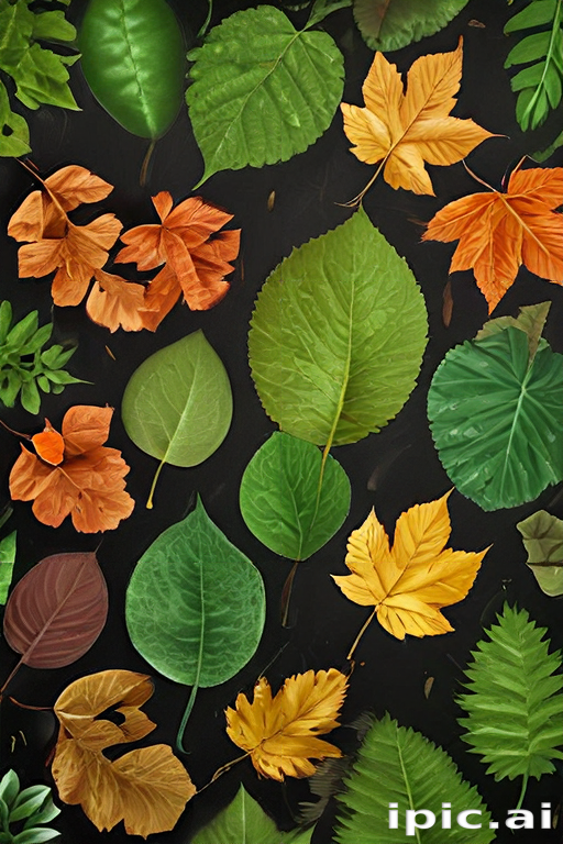 An Artistic Arrangement of Colorful Autumn Leaves on a Dark Background
