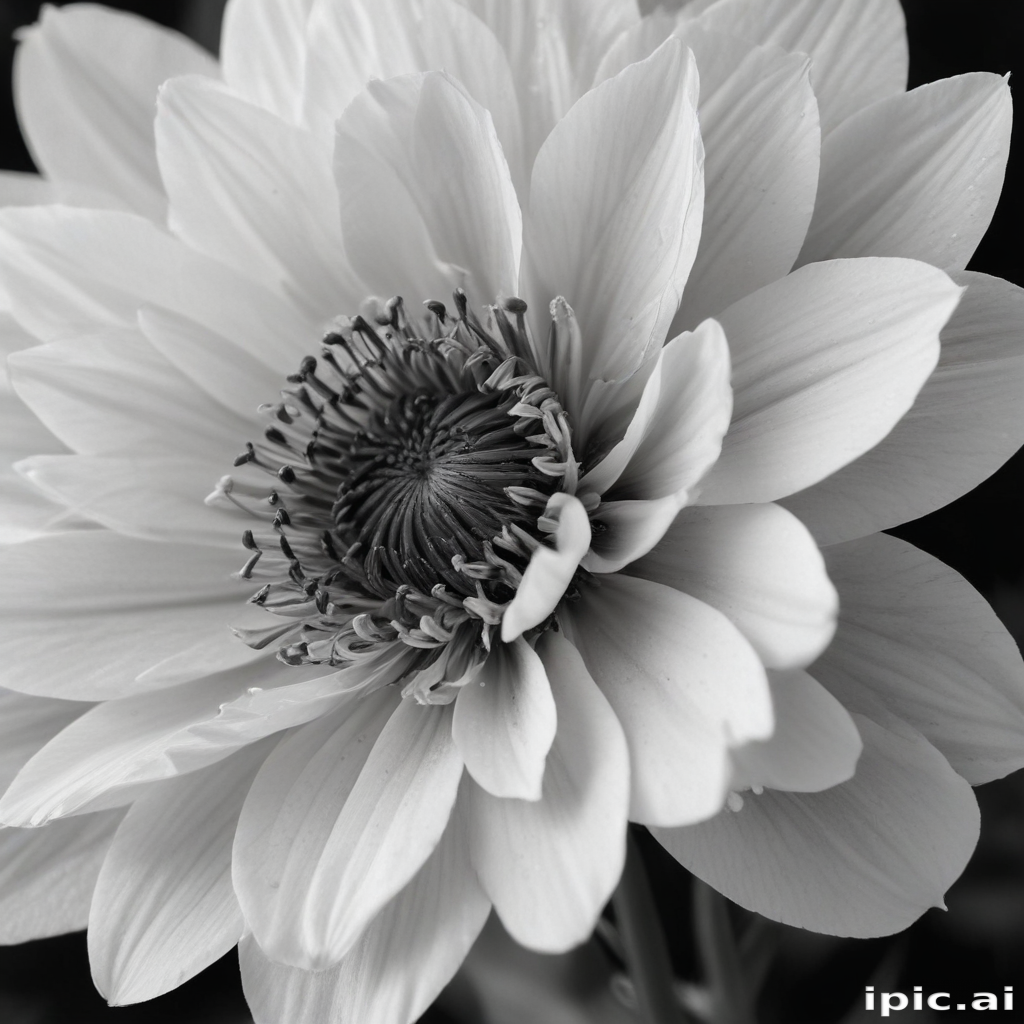 Elegant Black and White Close-Up of a Beautiful Flower Blooming Gracefully