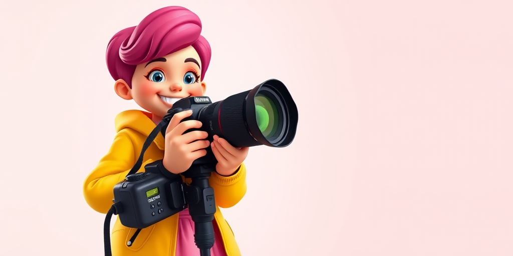 Create a vibrant cartoon-style illustration of a smiling person wearing a yellow jacket and a pink skirt, using a DSLR camera with a 50mm lens, f/2.8 aperture, and ISO 100, in a studio setting with soft lighting to enhance color saturation and clarity.