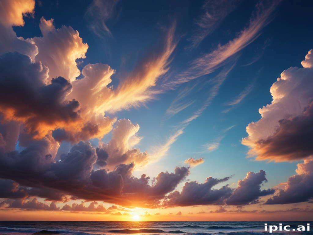 Stunning Sunset Over the Ocean with Colorful Clouds in the Sky