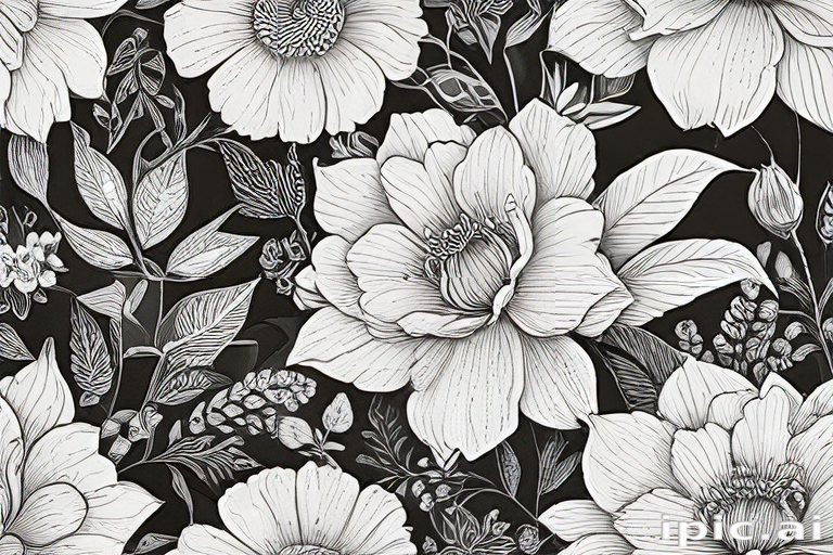 Elegant Floral Pattern Featuring Intricate White Flowers on a Dark ...