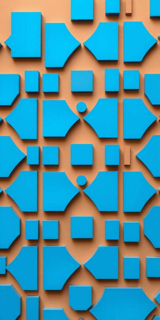 Create an abstract pattern featuring various geometric shapes in a vibrant blue color against a contrasting background, shot with a Canon EOS R5 using an RF 24-70mm f/2.8L lens at f/8, 1/125s shutter speed, ISO 100, and a top-down view for clarity and depth.