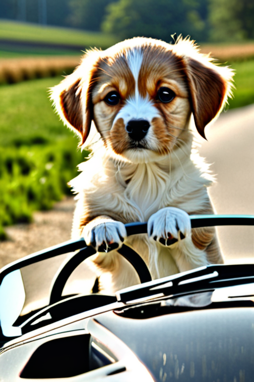 press photo, a dog driving a super car, pgotorealistic, best quality