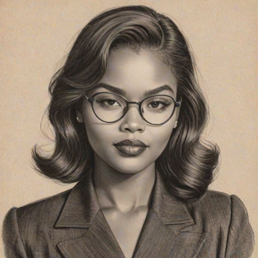 Splendid Ryan Destiny, pencil sketch, portrait of Exquisite woman 1940s in glasses, hair style beatnik, outline, clear lines, fine lines, 8k