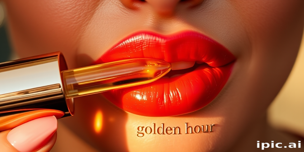 Luminous "Golden Hour Glow" lip oil nourishes and enhances lips with a sheer wash of warm, flattering color and a dewy, light-reflecting finish