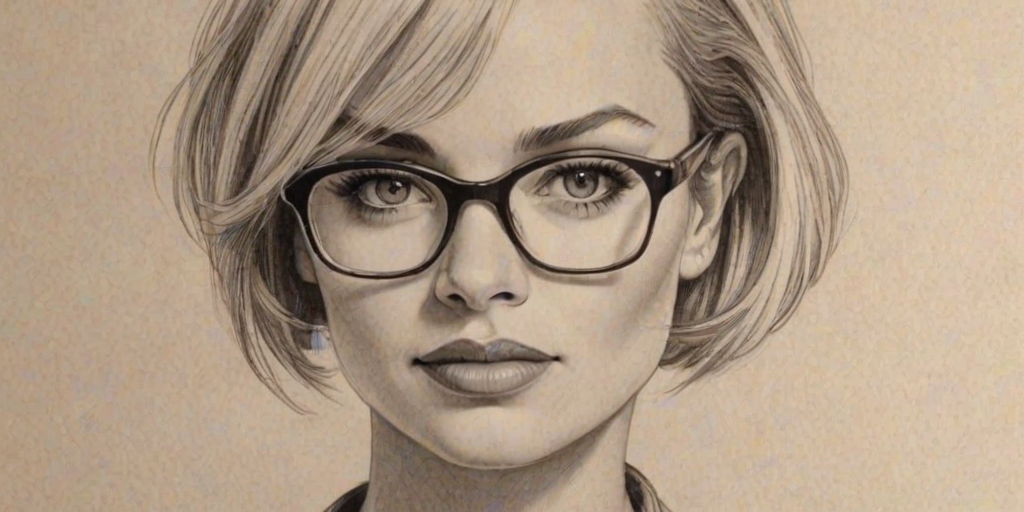 Pleasing Jamie Pressly, pencil sketch, portrait of Captivating woman 1925s in glasses, hair style beatnik, outline, clear lines, fine lines, 8k