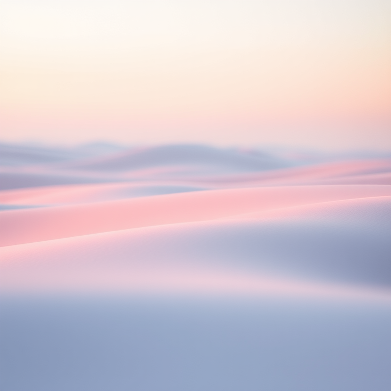 Create a high-resolution image of a serene abstract landscape with soft pastel colors, using a Canon EOS 5D Mark IV camera, 50mm lens, aperture f/1.8, ISO 100, and a shallow depth of field for enhanced focus.
