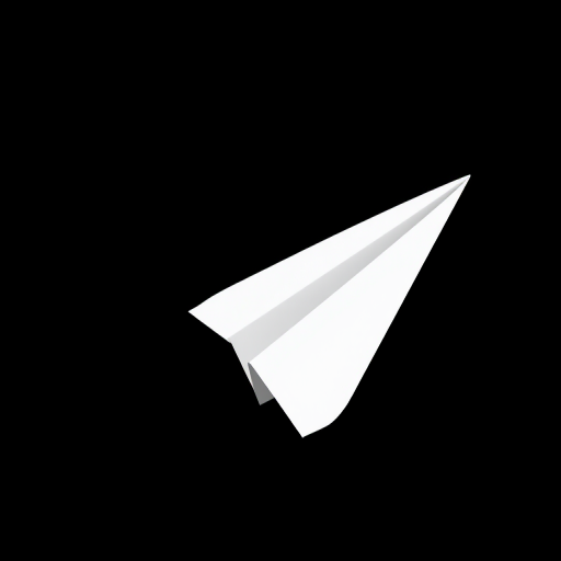 Create a high-resolution image of a white paper airplane flying against a solid black background, with a focus on sharpness and contrast, captured using a DSLR camera at f/2.8 aperture, ISO 100, 1/500 shutter speed, with a wide-angle lens at 24mm for enhanced depth of field and clarity.