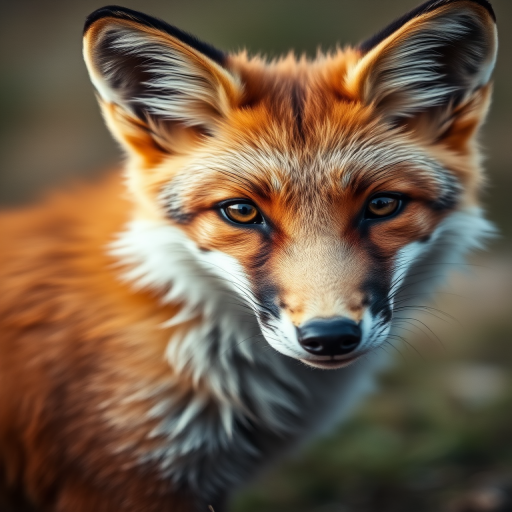 A close-up portrait of a fox in a natural setting, captured with a Canon EOS 5D Mark IV, 85mm f/1.4 lens, ISO 200, aperture f/2.8, shutter speed 1/200 sec, using a soft focus for a dreamy background, emphasizing the fox's fur texture and expressive eyes.