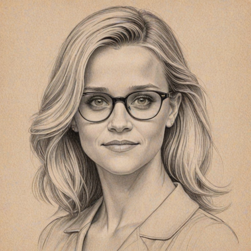 Elegant Reese Witherspoon, pencil sketch, portrait of Sublime woman 1929s in glasses, hair style beatnik, outline, clear lines, fine lines, 8k
