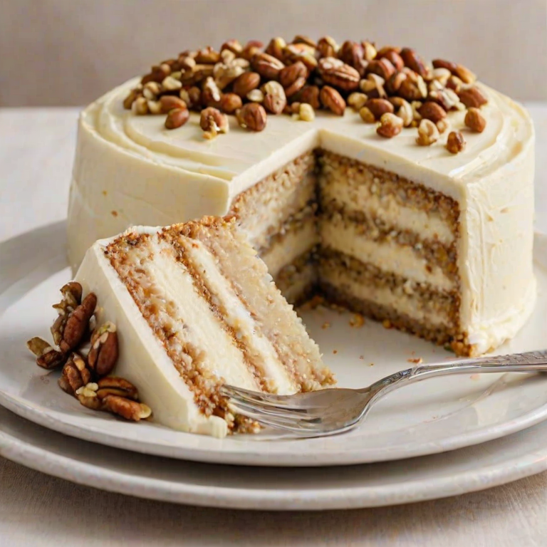 Generate an image of a slice of cake that has a moist, spiced outer layer and a creamy, smooth cheesecake filling in the center. The cake is topped with a rich cream cheese frosting and sprinkled with chopped nuts. The setting should be a simple, elegant plate on a textured surface, highlighting the cake's texture and layers.