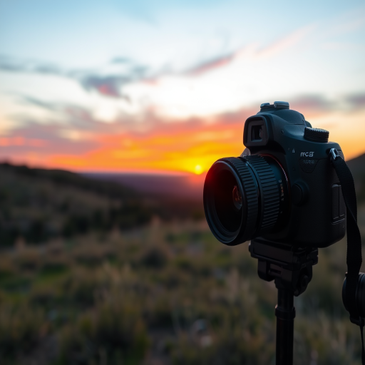 Capture a serene landscape at sunset with vivid colors, using a DSLR camera with a 24mm wide-angle lens, aperture set to f/8, ISO at 100, and a shutter speed of 1/125 seconds to enhance image quality and depth.