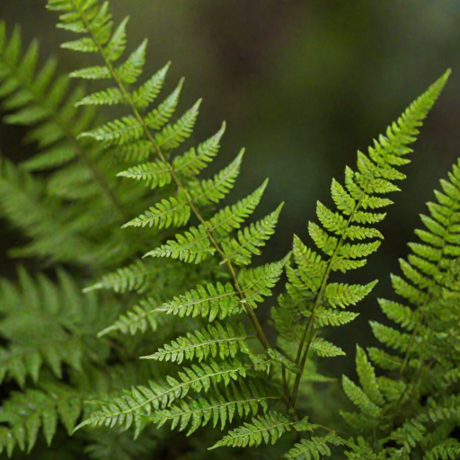 macro shot of green fern leaves with a blurred background, ISO 200, f/2.8, 1/100 sec, natural lighting, DSLR camera, shallow depth of field