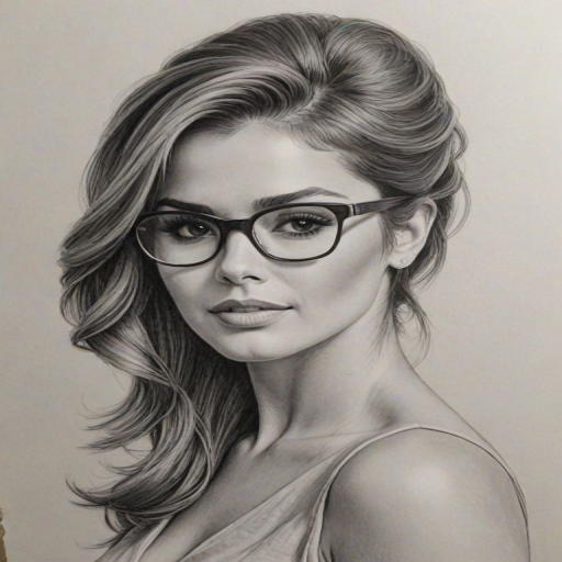 Stunning Cheryl Cole, pencil sketch, portrait of Beauteous woman 1961s in glasses, hair style beatnik, outline, clear lines, fine lines, 8k