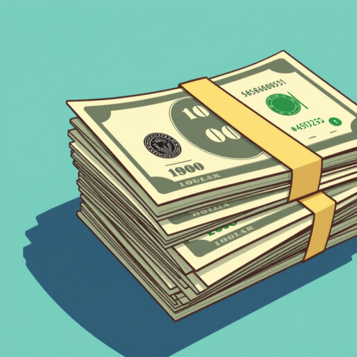 illustration of a stack of dollar bills on a solid teal background, close-up view, high-resolution vector style, DSLR camera settings: f/1.8 aperture, ISO 100, 50mm lens, natural lighting