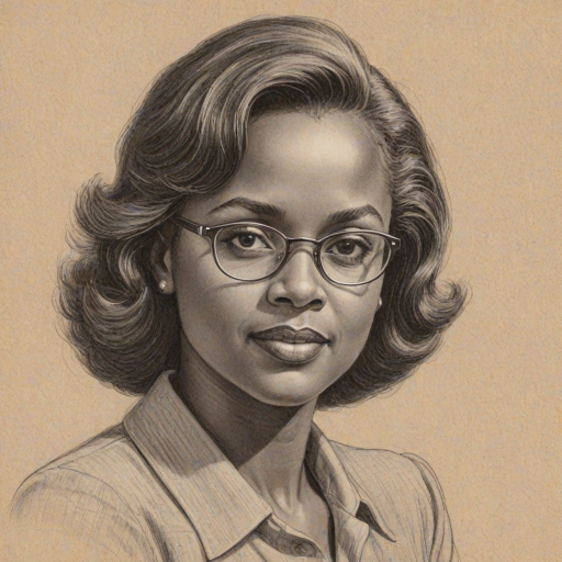 Graceful Anita Hill, pencil sketch, portrait of Enticing woman 1939s in glasses, hair style beatnik, outline, clear lines, fine lines, 8k