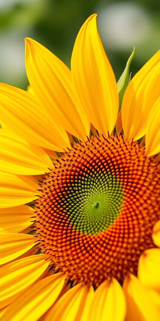 Create a close-up shot of a vibrant sunflower with detailed petals and a textured center, using a DSLR camera at f/2.8 aperture, 1/200s shutter speed, ISO 100, natural daylight, and a shallow depth of field to emphasize the flower against a blurred background.