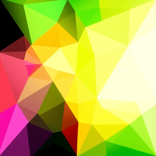 Generate a vibrant abstract geometric background featuring triangular shapes in green, yellow, and pink hues, shot with a wide-angle lens at f/8, ISO 100, 1/125s, using a DSLR camera in a high-resolution style.