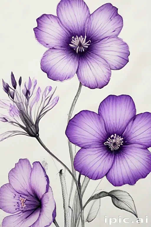 purple flowers drawing