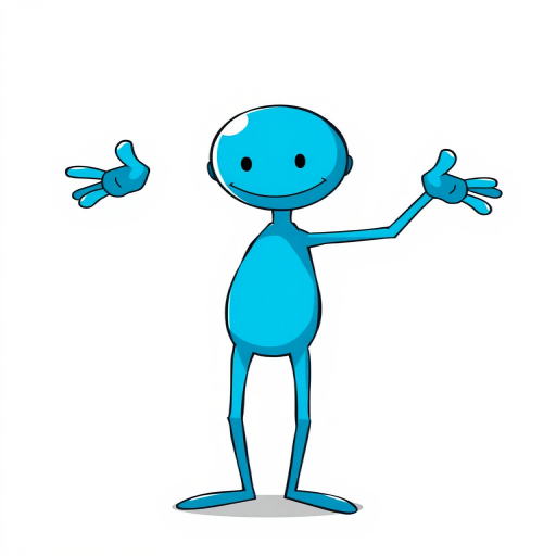 Create a high-resolution illustration of a blue stick figure with an exaggerated pose, camera settings: f/8 aperture, 1/250 sec shutter speed, ISO 100, camera view: front-facing, camera style: vibrant colors, camera type: digital drawing tablet.