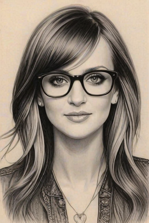 Bewitching Ashlee Simpson, pencil sketch, portrait of Wonderful woman 1925s in glasses, hair style beatnik, outline, clear lines, fine lines, 8k
