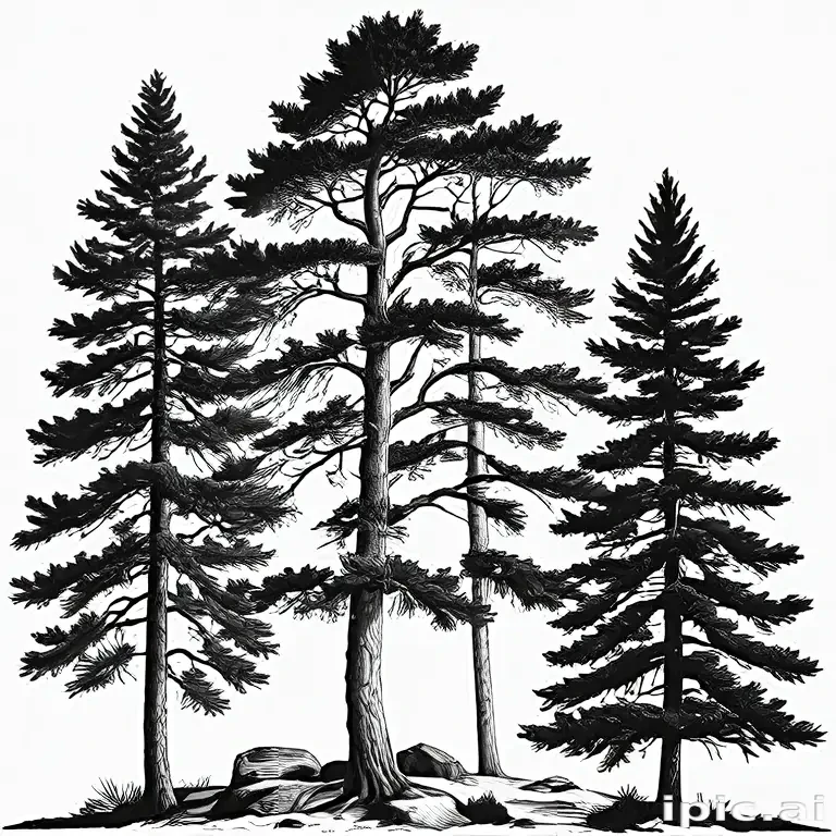 black and white pine tree clip art