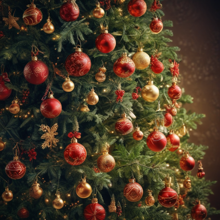 Beautifully Decorated Christmas Tree Adorned with Red and Gold Ornaments